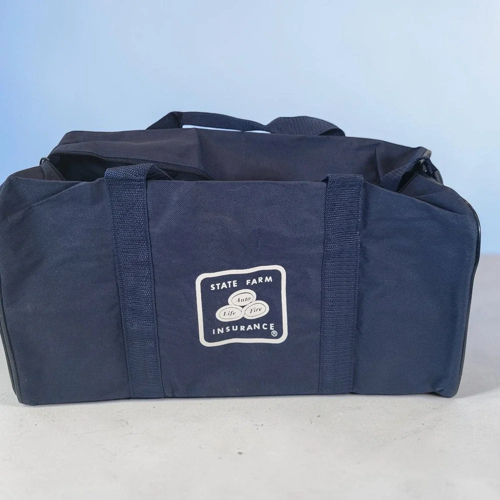Vintage State Farm Insurance‎ Navy Blue Canvas Duffle Travel Gym Bag
